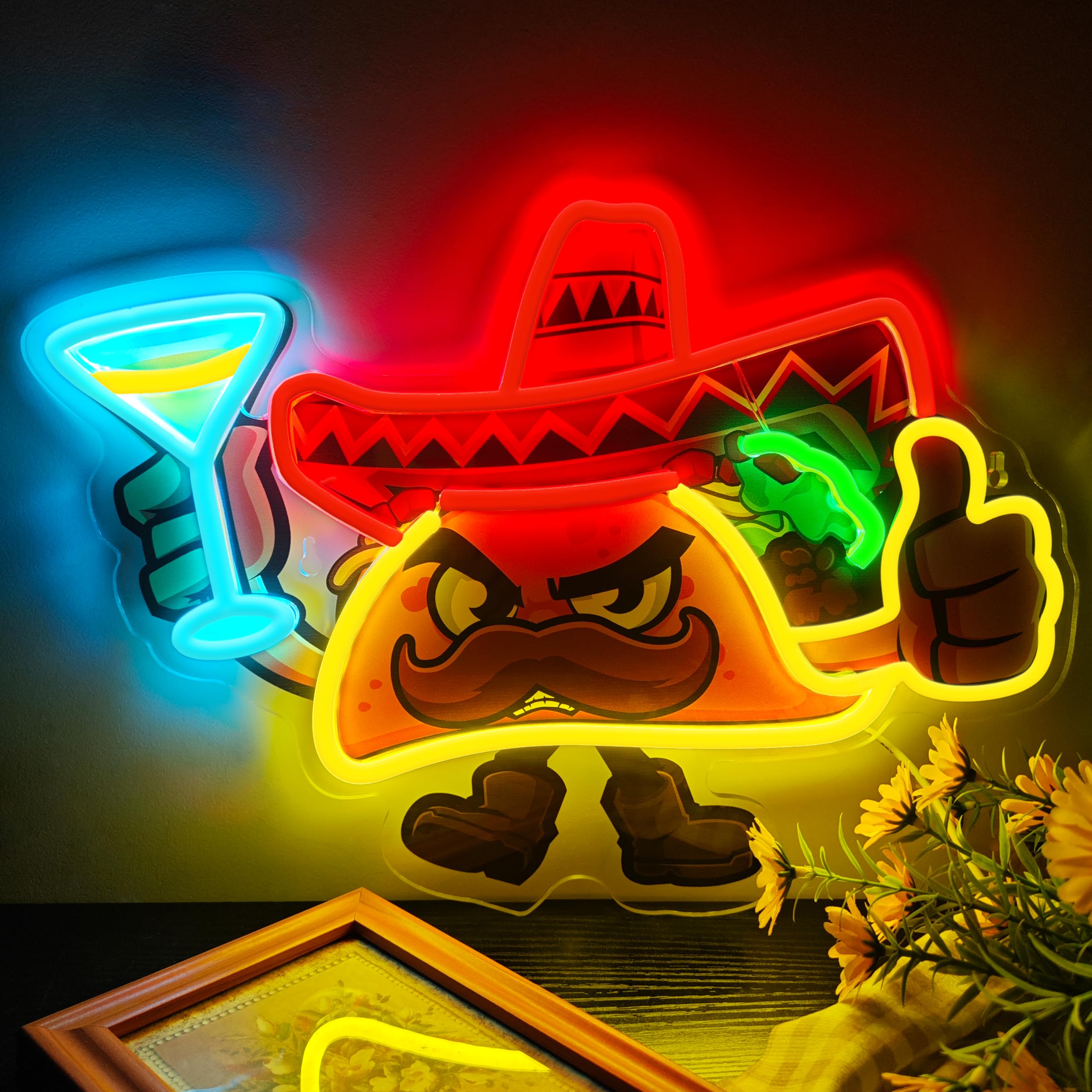 Tacos Neon Sign for Wall Decor,Dimmable Led Tacos Neon Light for