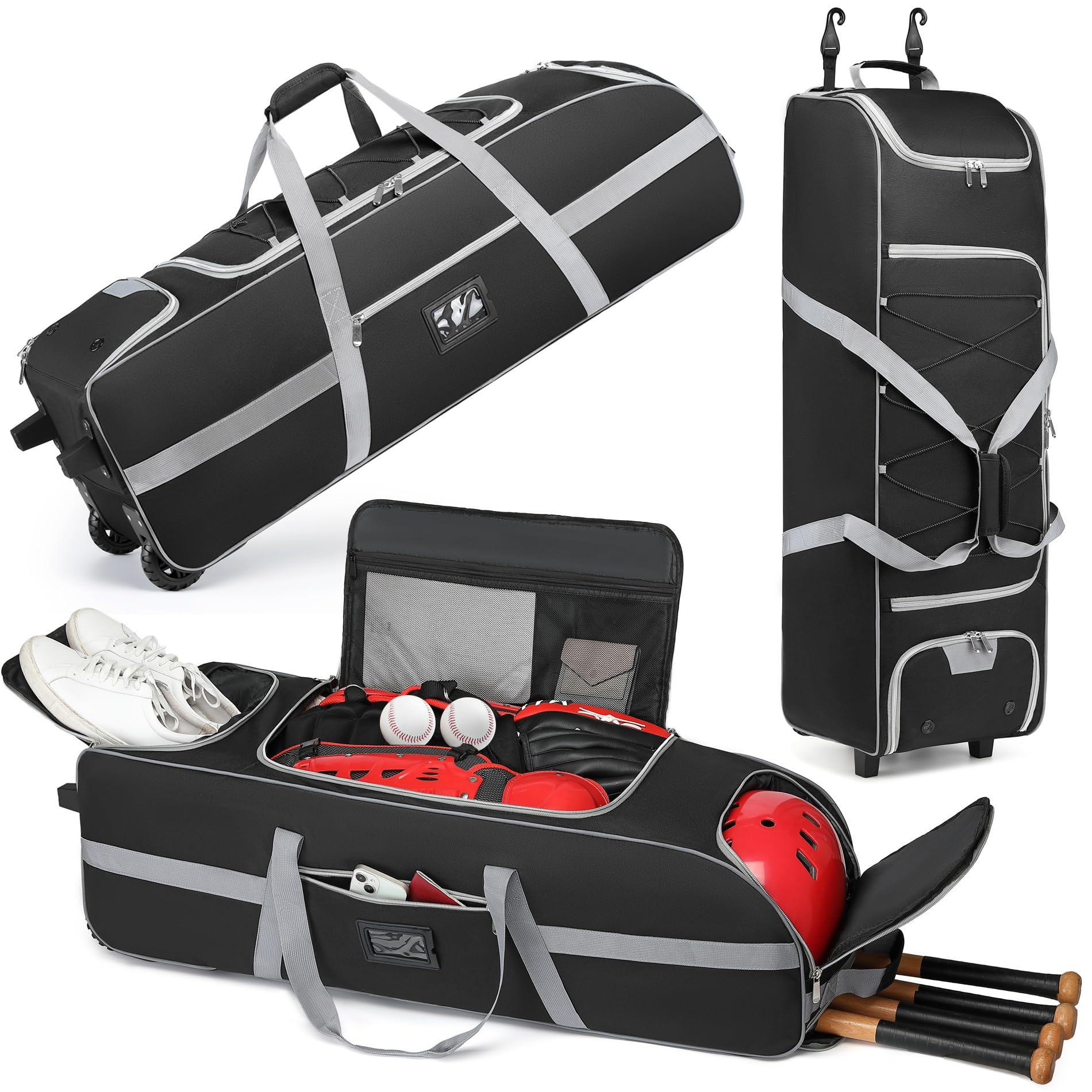 Amazon | キャスター付き大型キャッチャーギアバッグ、バット4本用