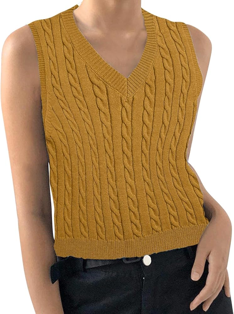 HGps8w Plus Size Sweater Vest for Women Cable Knit Pullovers Solid