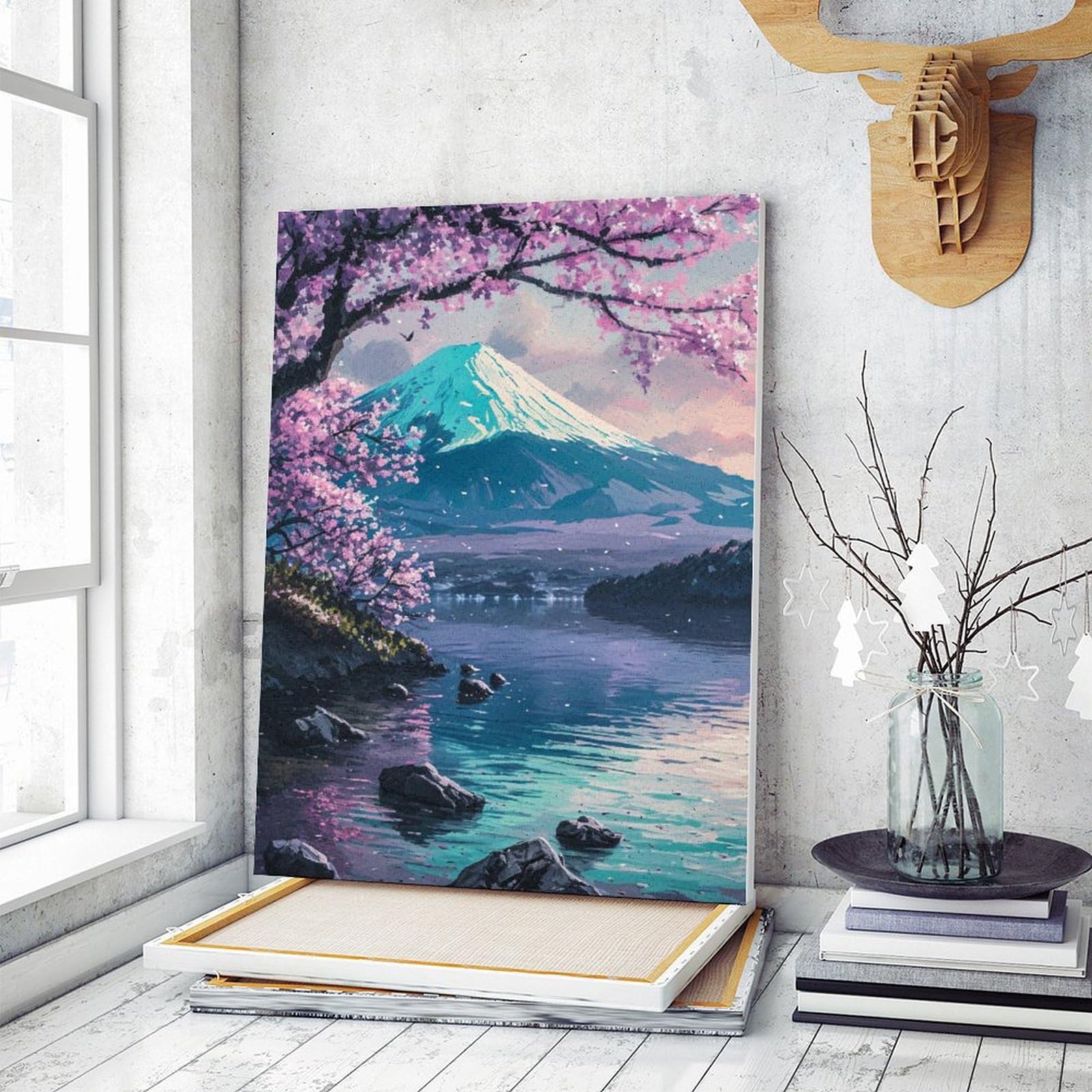 Amazon | 富士山と桜が引き立て合う 数字キットによる絵画 数字油絵