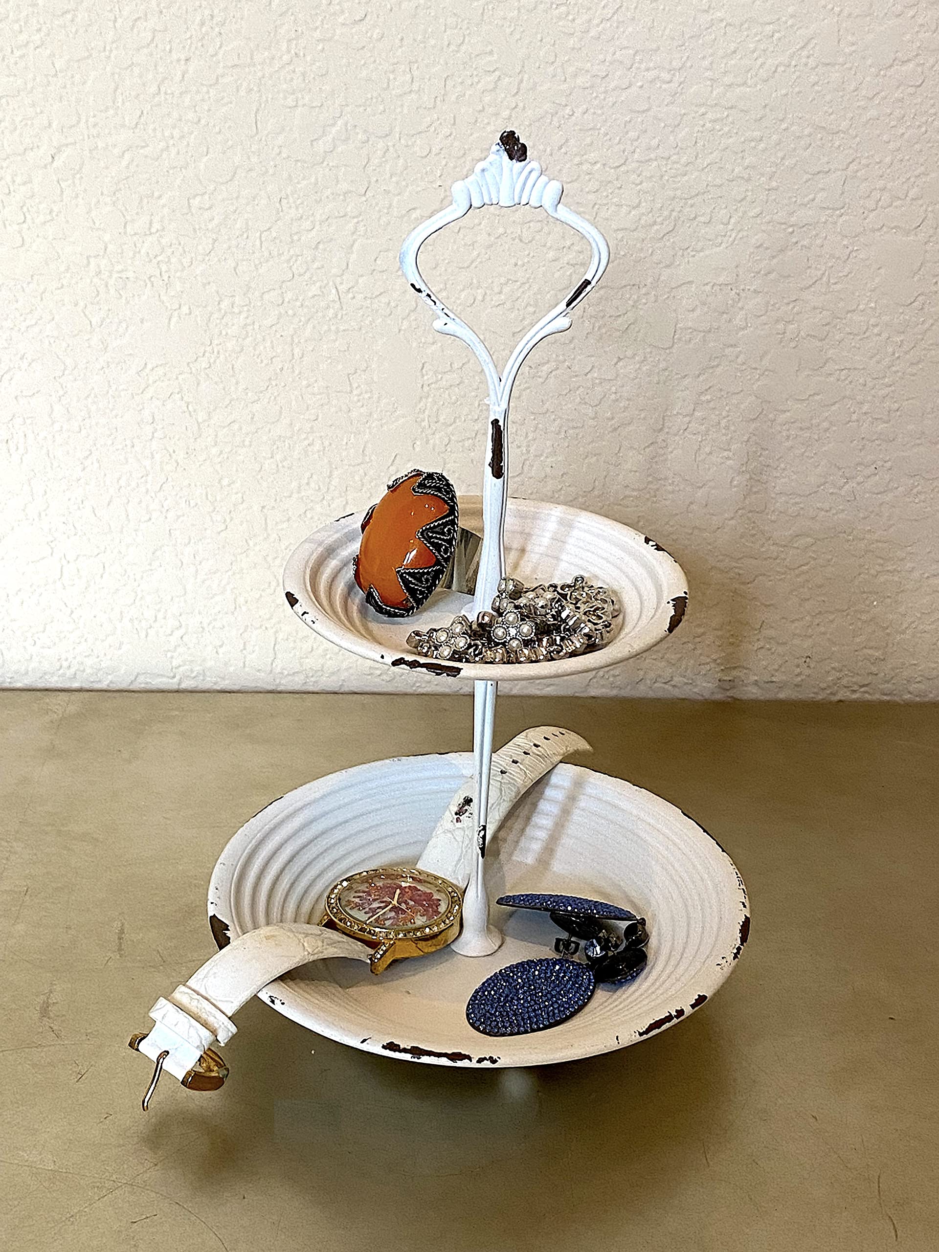 Amazon.com: S/2 Two Tier Jewelry Trinket Tray Metal Off White