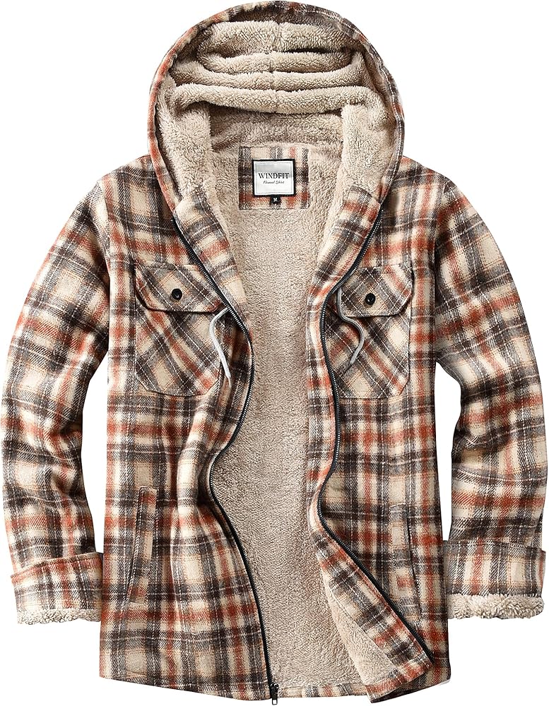 WINDFIT Women's Full Zip Fleece Flannel Jacket Plaid Sherpa Lined