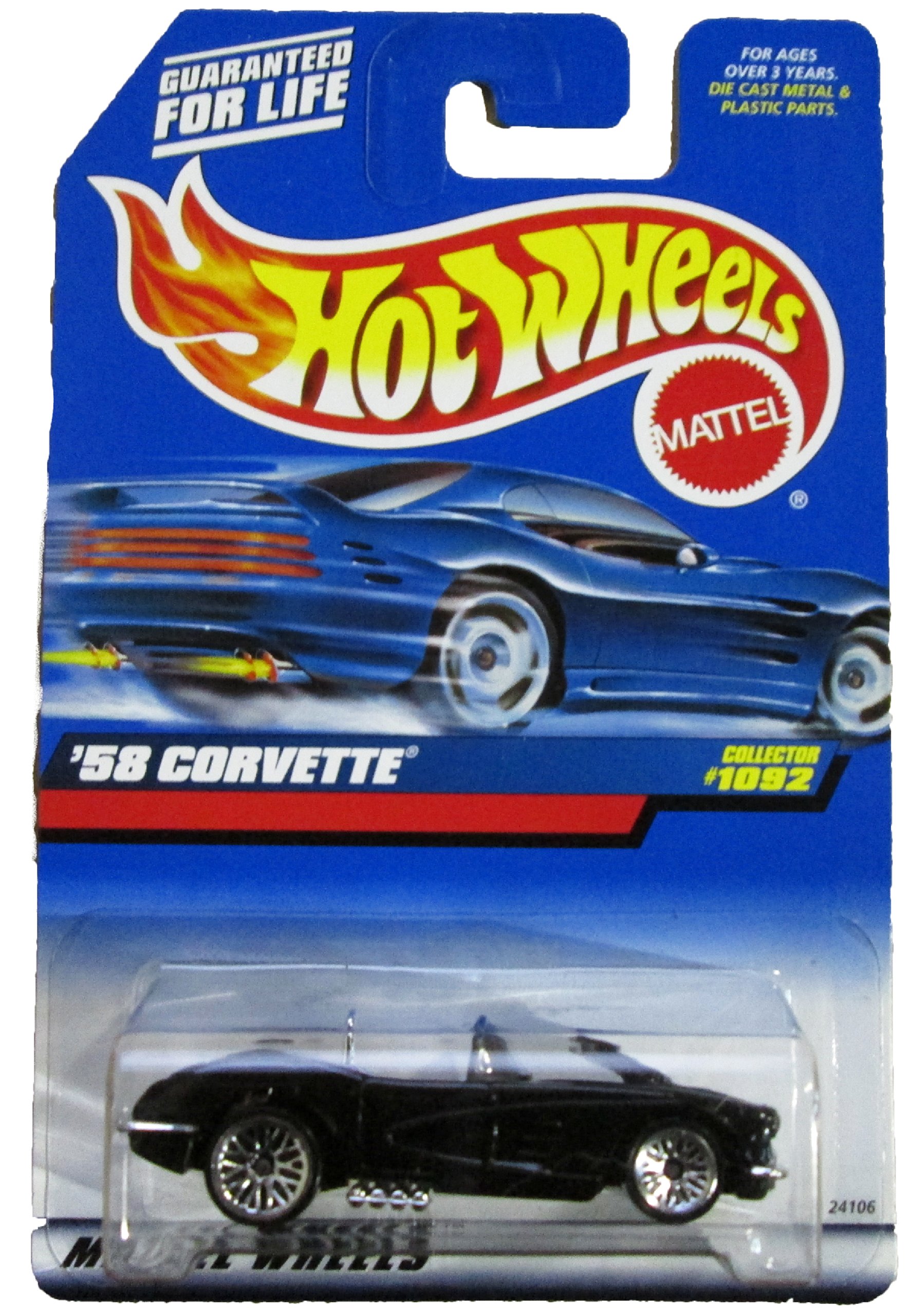 Hot Wheels #1092 BLACK '58 Corvette Lace Wheels 1:64 Scale