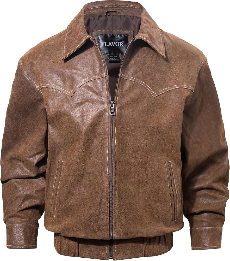 Amazon | [FLAVOR] メンズ 本革 ボンバー レザー ジャケット