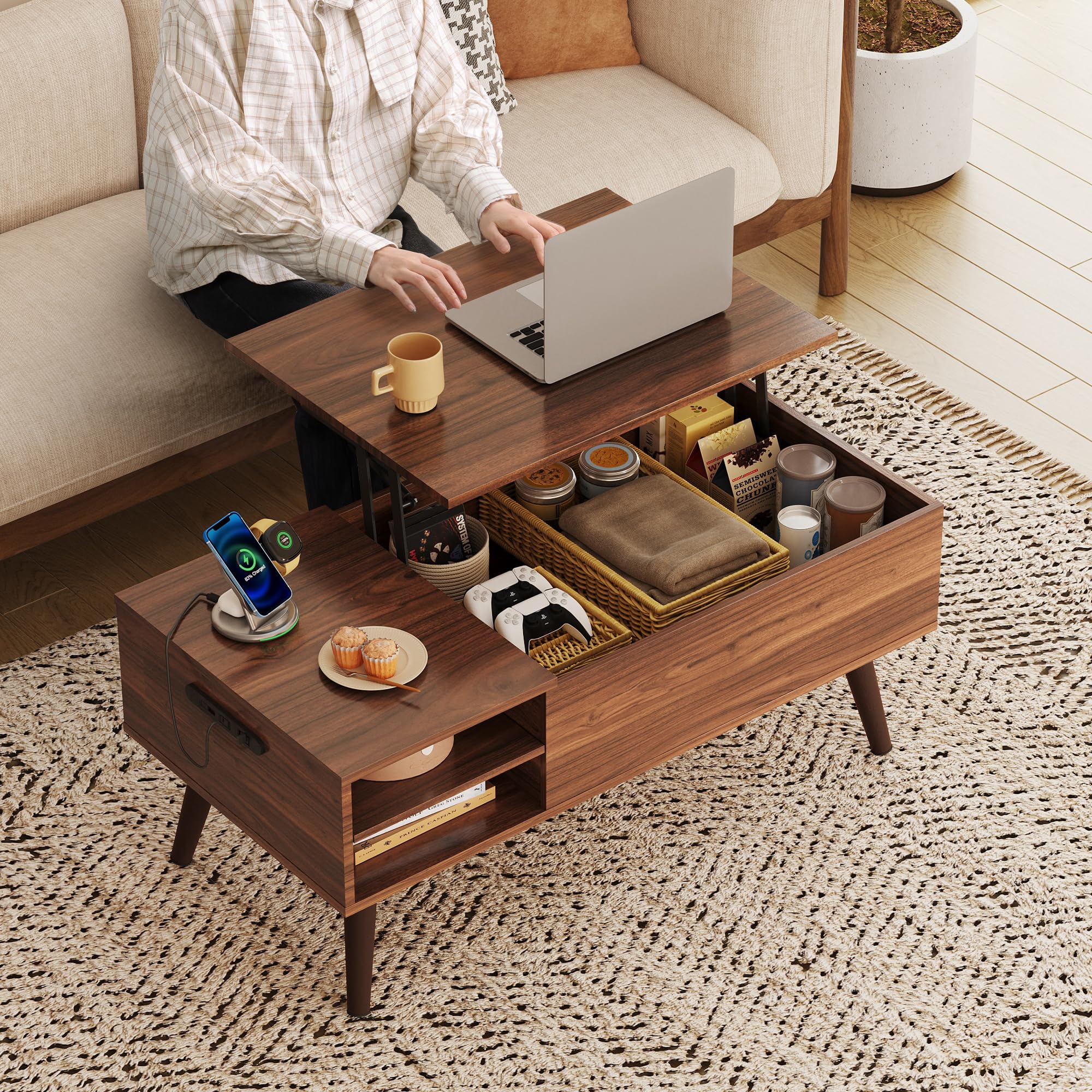 Amazon.co.jp: WLIVE コーヒーテーブル 昇降式 リビングテーブル ロー