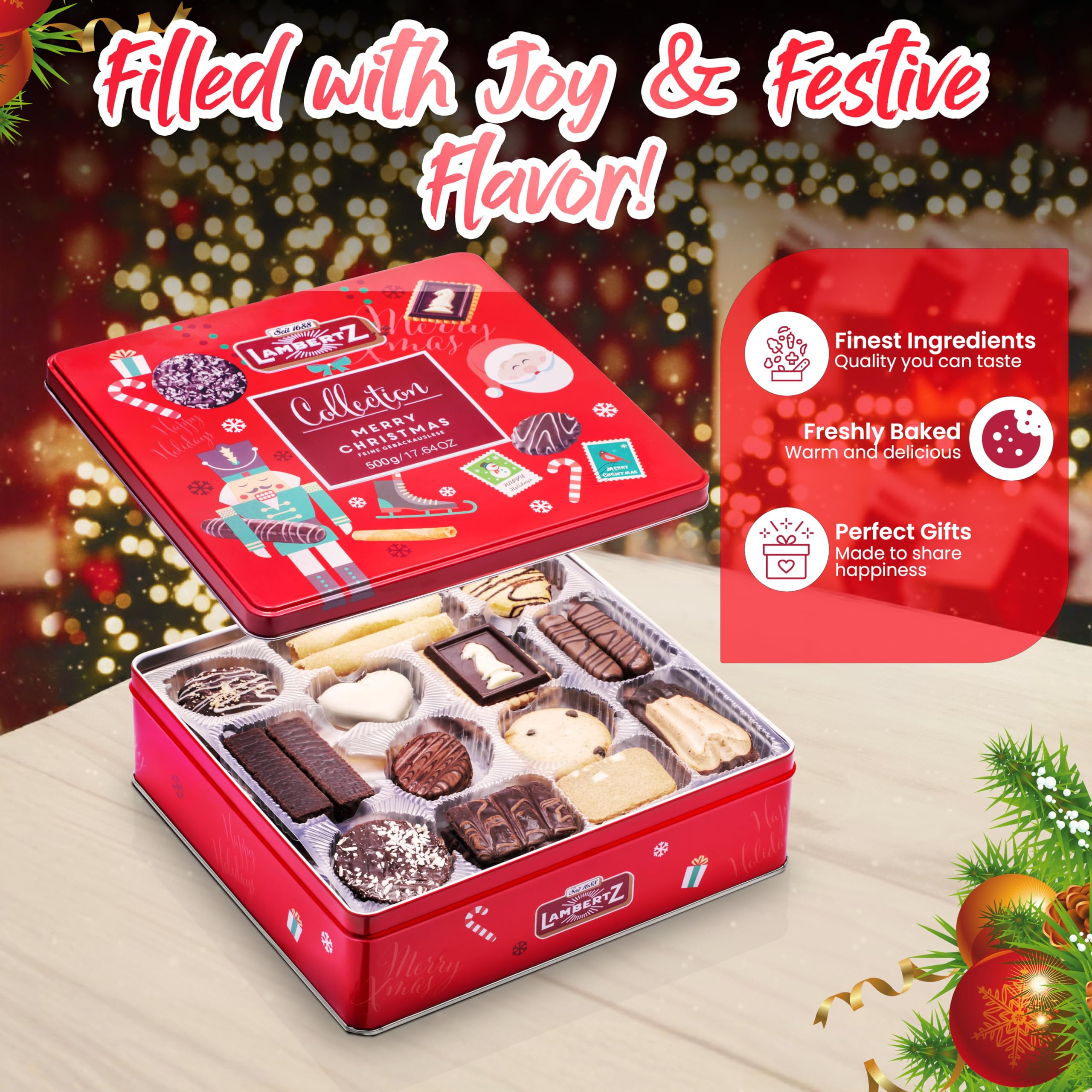 Amazon.com: Lambertz European Holiday Cookie Tin – 64 Cookies, 12