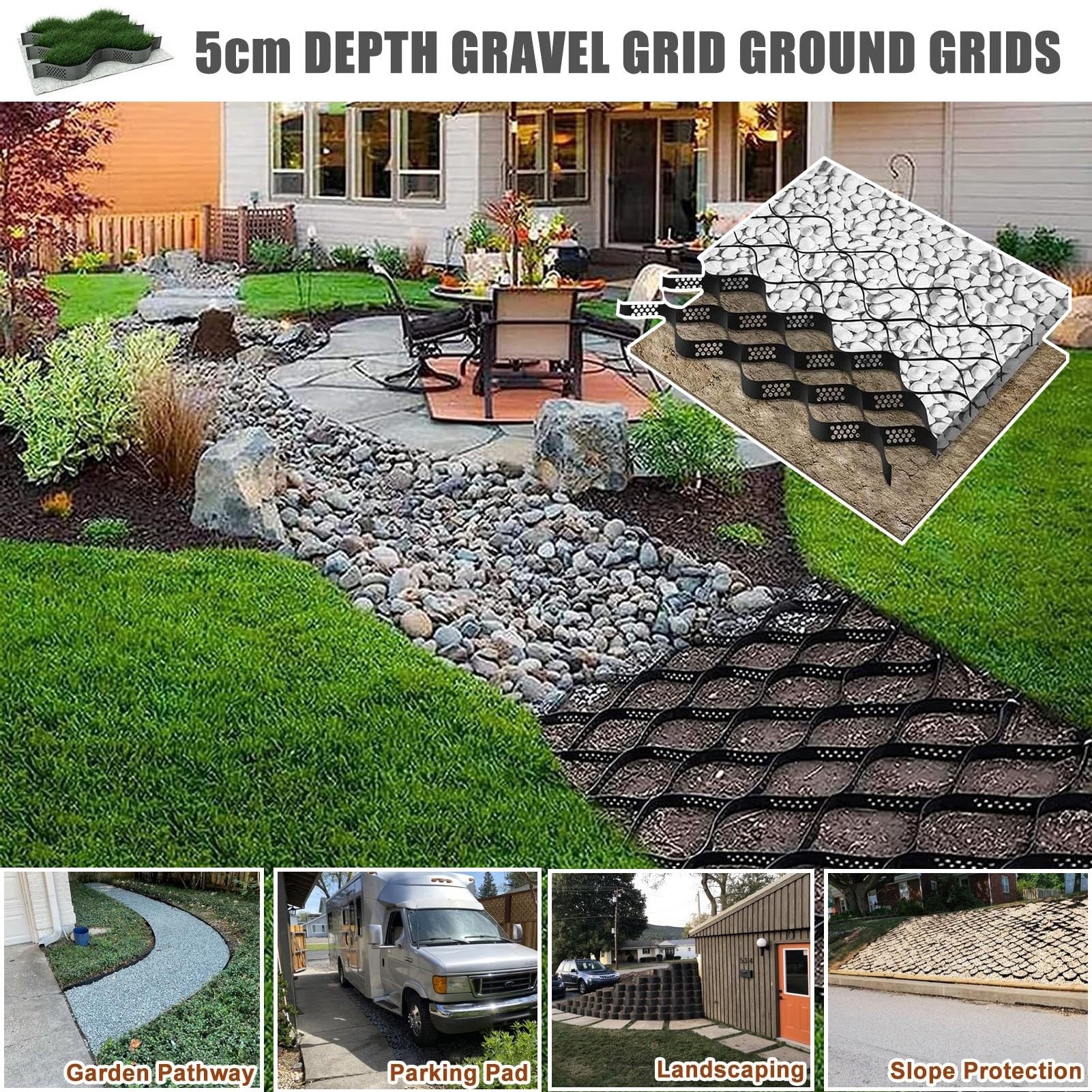 Amazon.co.jp: 砂利 保護材 マット 法面保護ジオグリッド 深さ 5cm