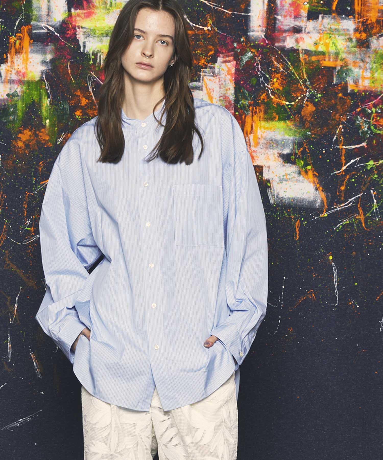 THOMAS MASON】Prime-Over Band Collar Shirt