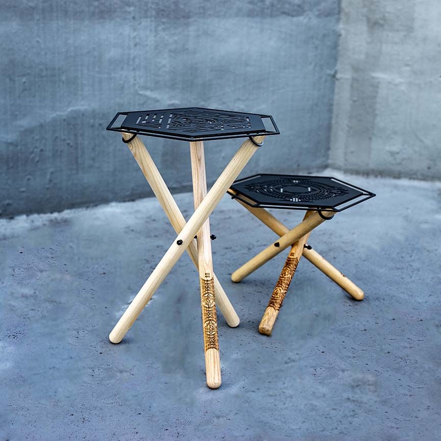 焚き火サイドスタンド HIGH 六角天板タイプ | DEVISE WORKS | キャンプ用品