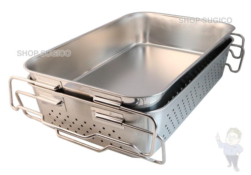 18-8 給食バット 運搬型 積み重ねハンドル 穴明 深さ185mm SH-6038-7P