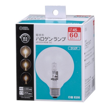 JD100V45W/P/L（04-9746）電球形ハロゲンランプ クリア