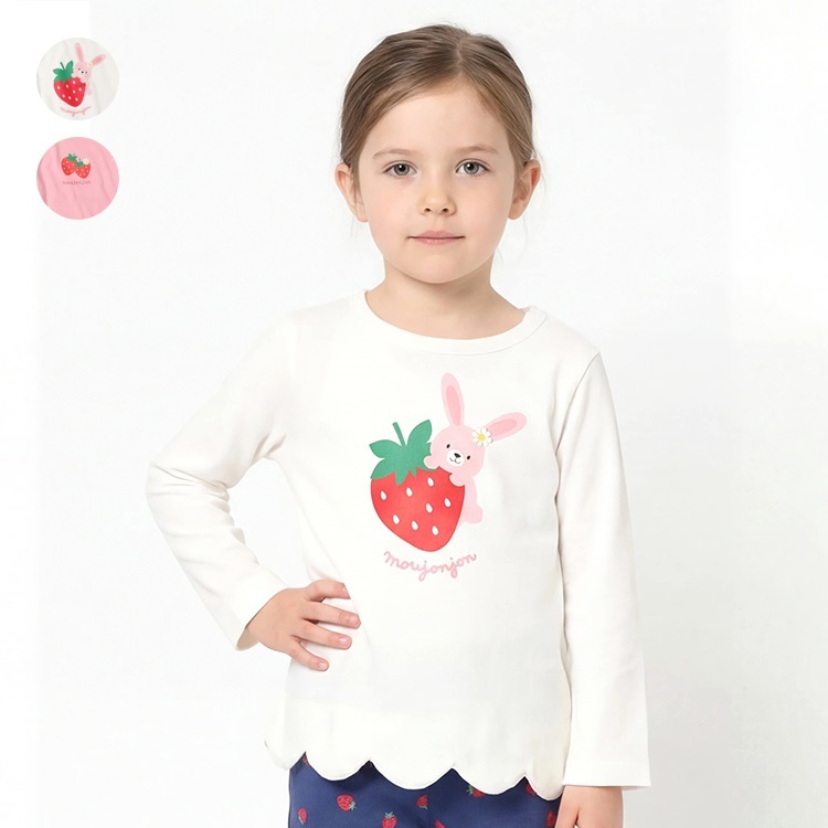 いちごプリント裾スカラップ長袖Tシャツ 長袖Tシャツ｜子供服