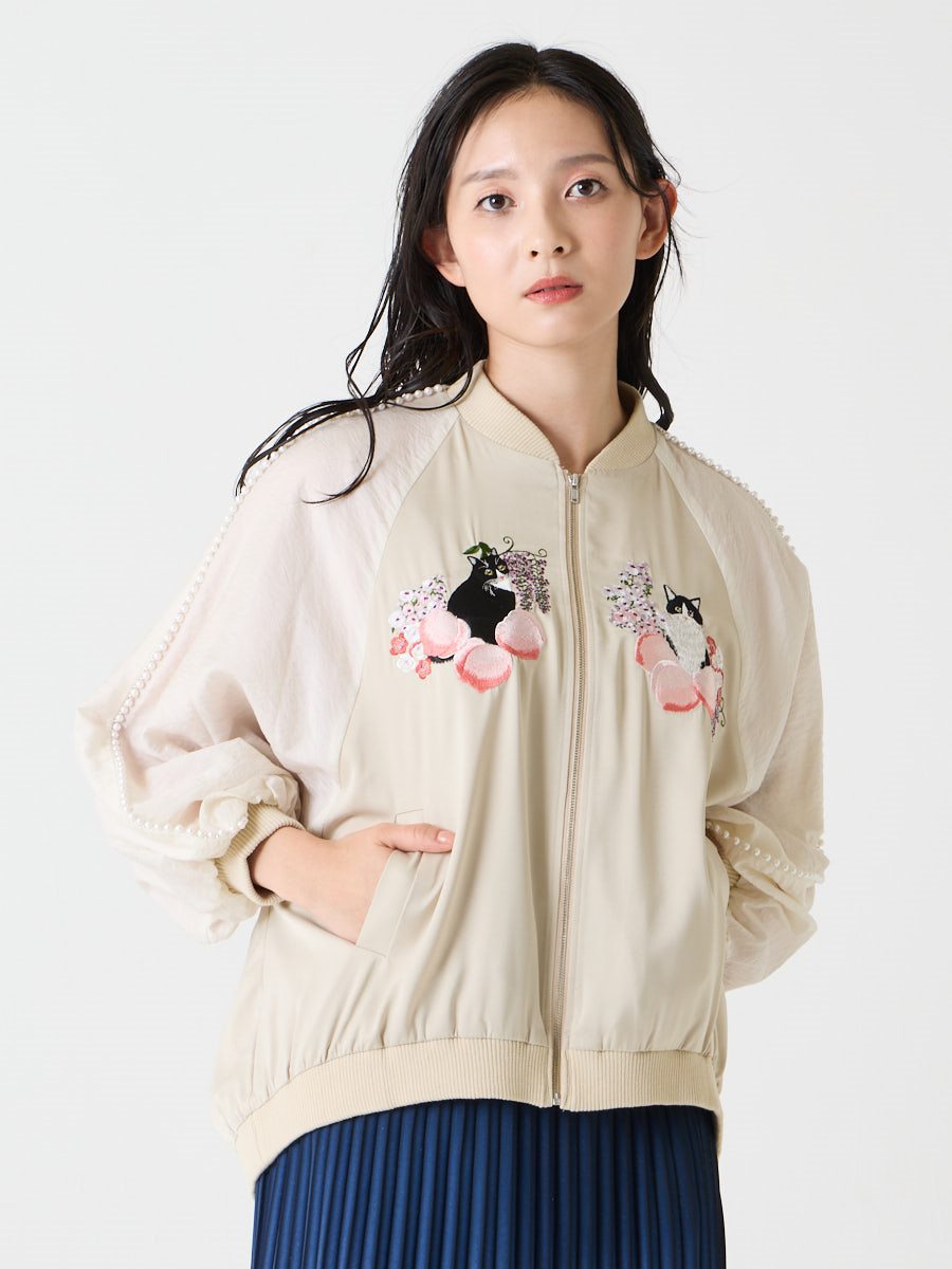 桃源郷 猫刺繍スカジャン(FREE ブラック): ふりふ ｜ミマツグループ