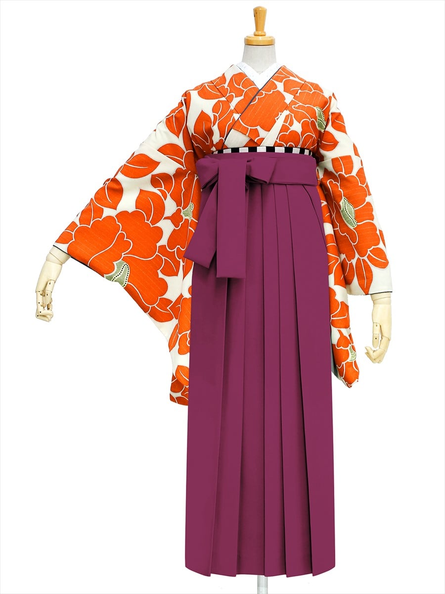 レンタル商品】レンタル袴「【M0020】椿・オレンジ」(S ブラウン