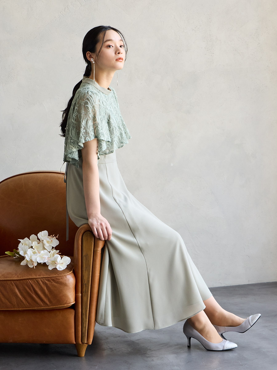 レースケープ風スリーブフィット＆フレアドレス(M ワイン): AIMER