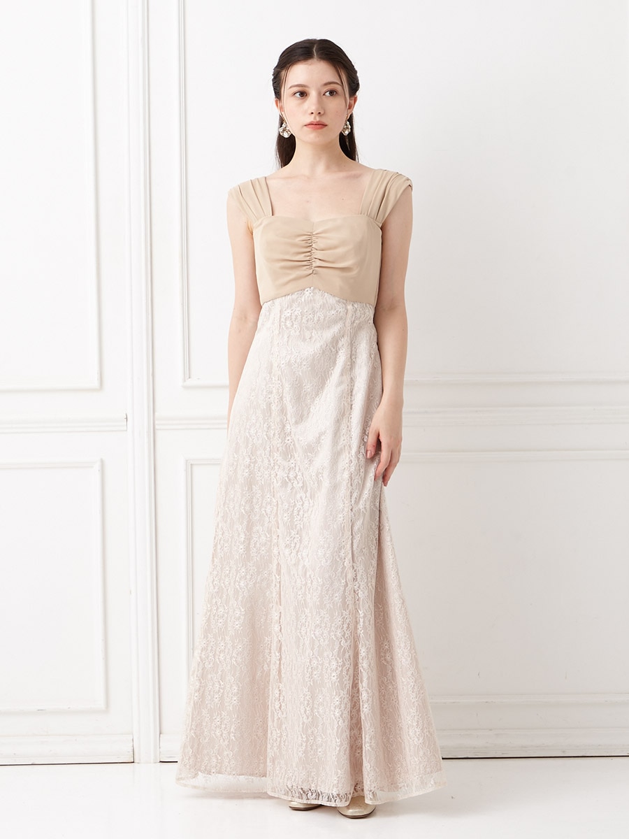 ジョーゼット×ラメレースアンクルドレス(M ベージュ): AIMER | エメ