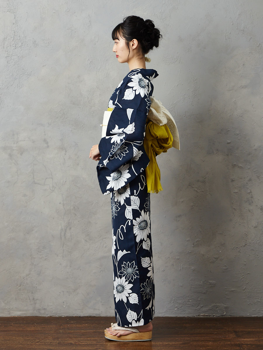 WEB限定】 ひまわり浴衣3点セット（浴衣+半巾帯+着付け冊子）(FREE