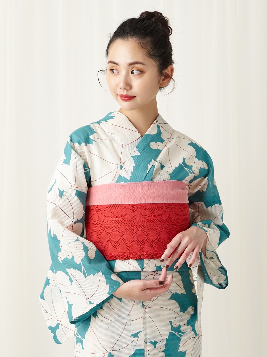 美品】ふりふ レース 半巾帯 ターコイズ ラスト1点】半巾帯「レース