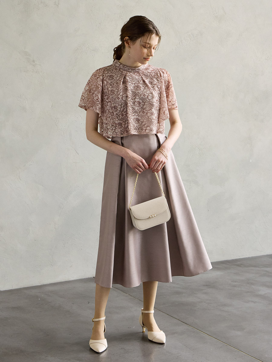 レースブラウス付シャンタンフィット＆フレアドレス｜パーティードレス