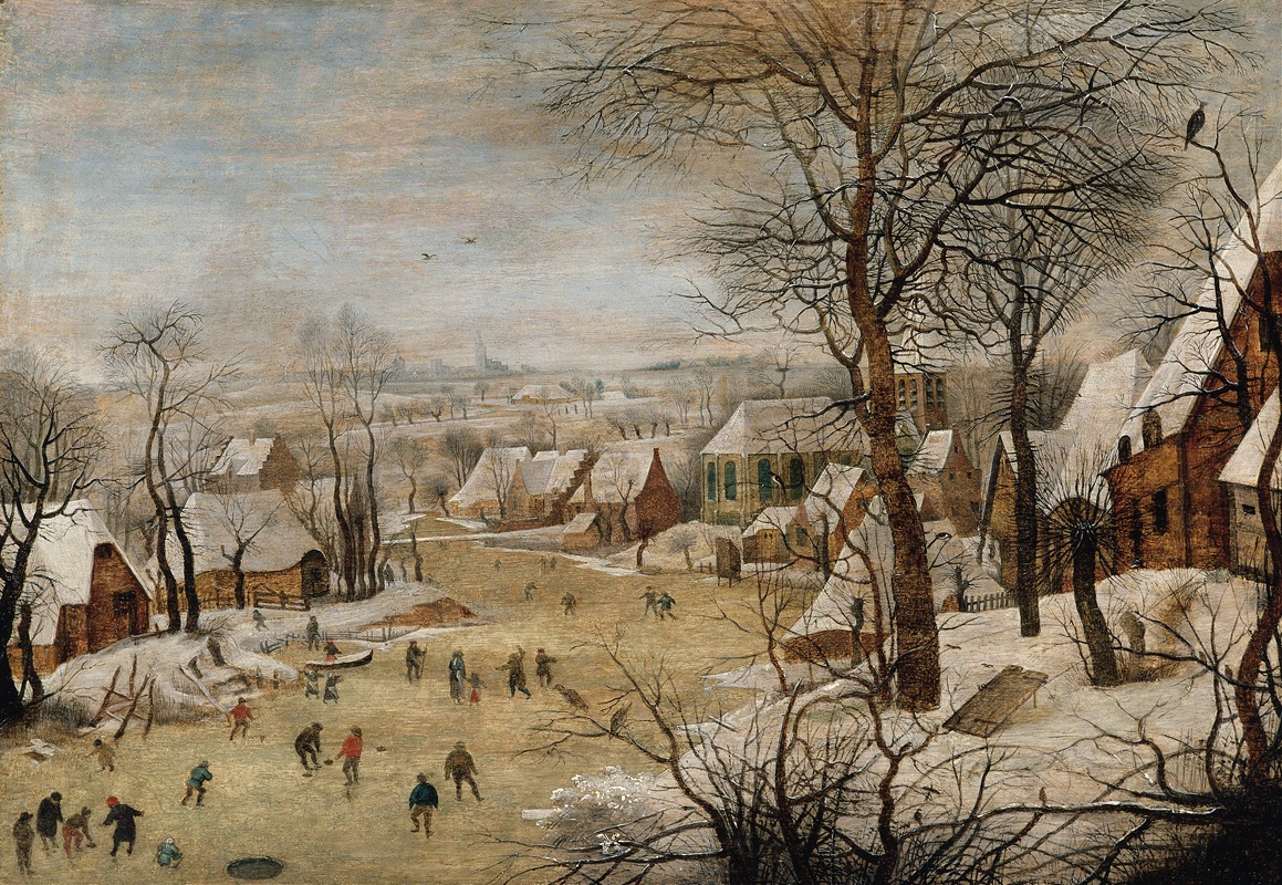 Winter Landscape with Skaters and a Bird Trap - Artvee