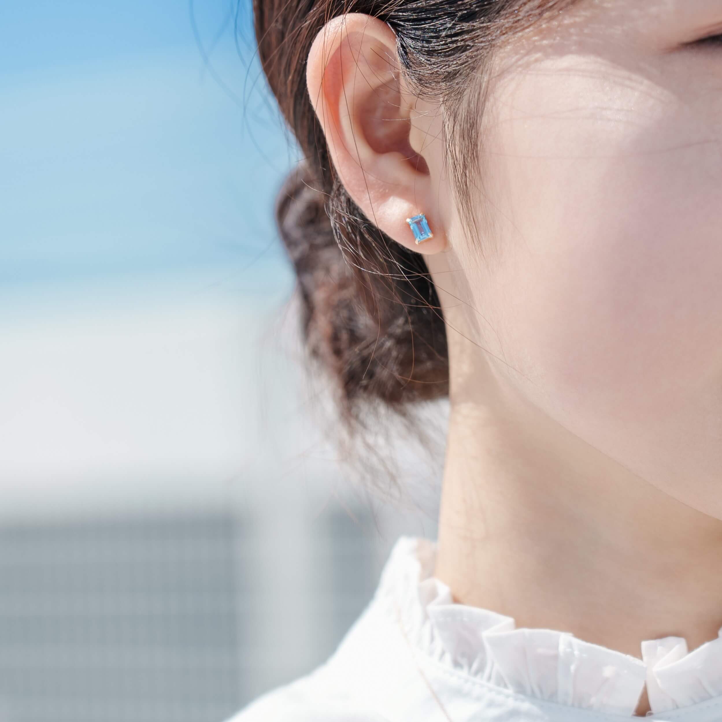 K10 誕生石 6×4 oct スタッドピアス （11月：ブルートパーズ）- me