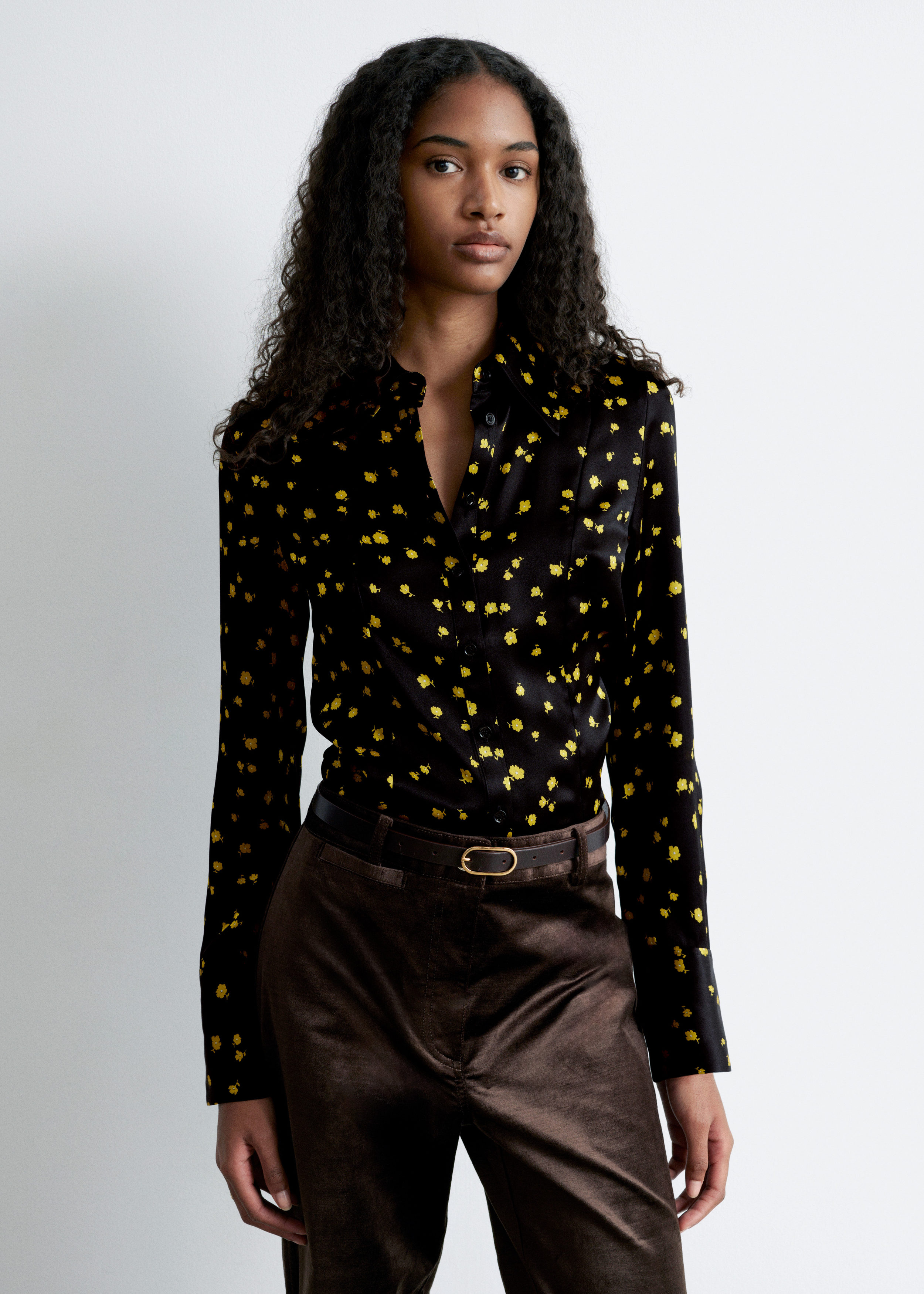 Tapered Silk Shirt - Black Floral - Shirts - & Other Stories US