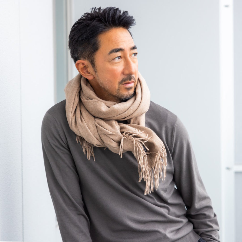 干場別注カラー】100%シルクストール キャメル TESSITURA DI NOVARA製