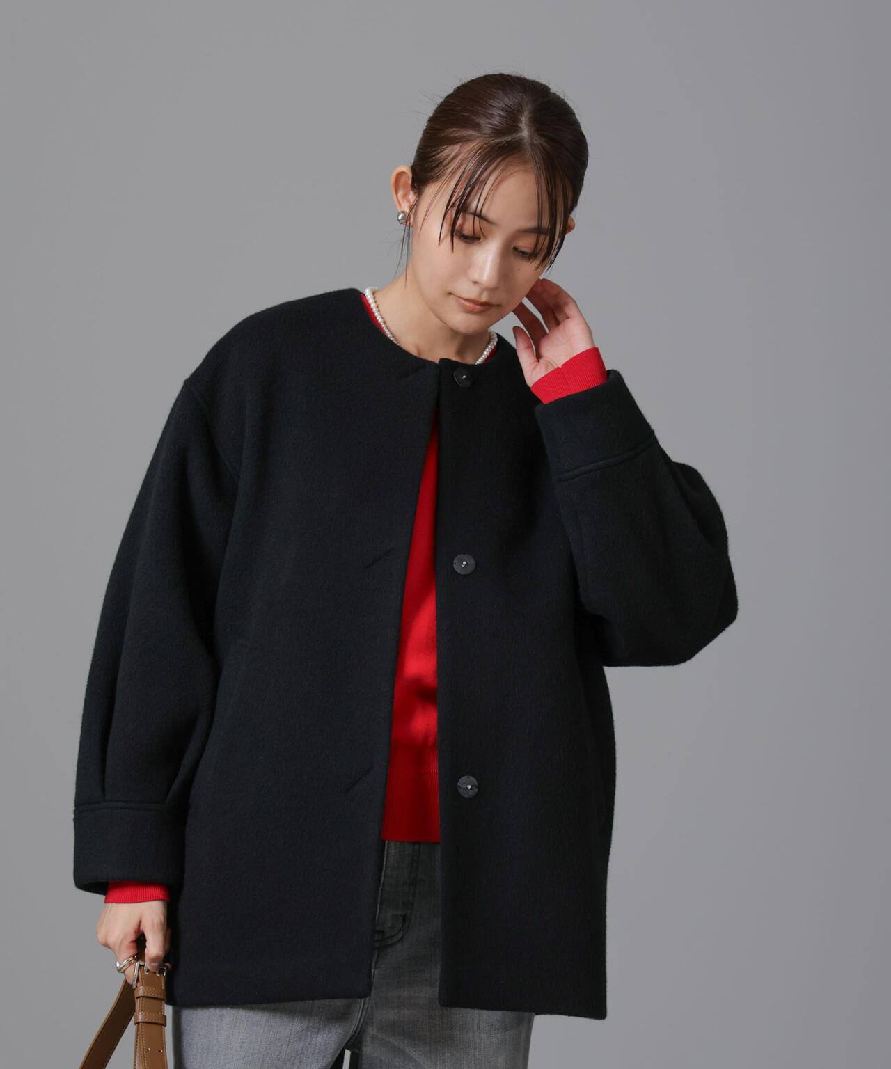 PECOLAMBウールカシミヤノーカラーミドル丈コート | NANO universe