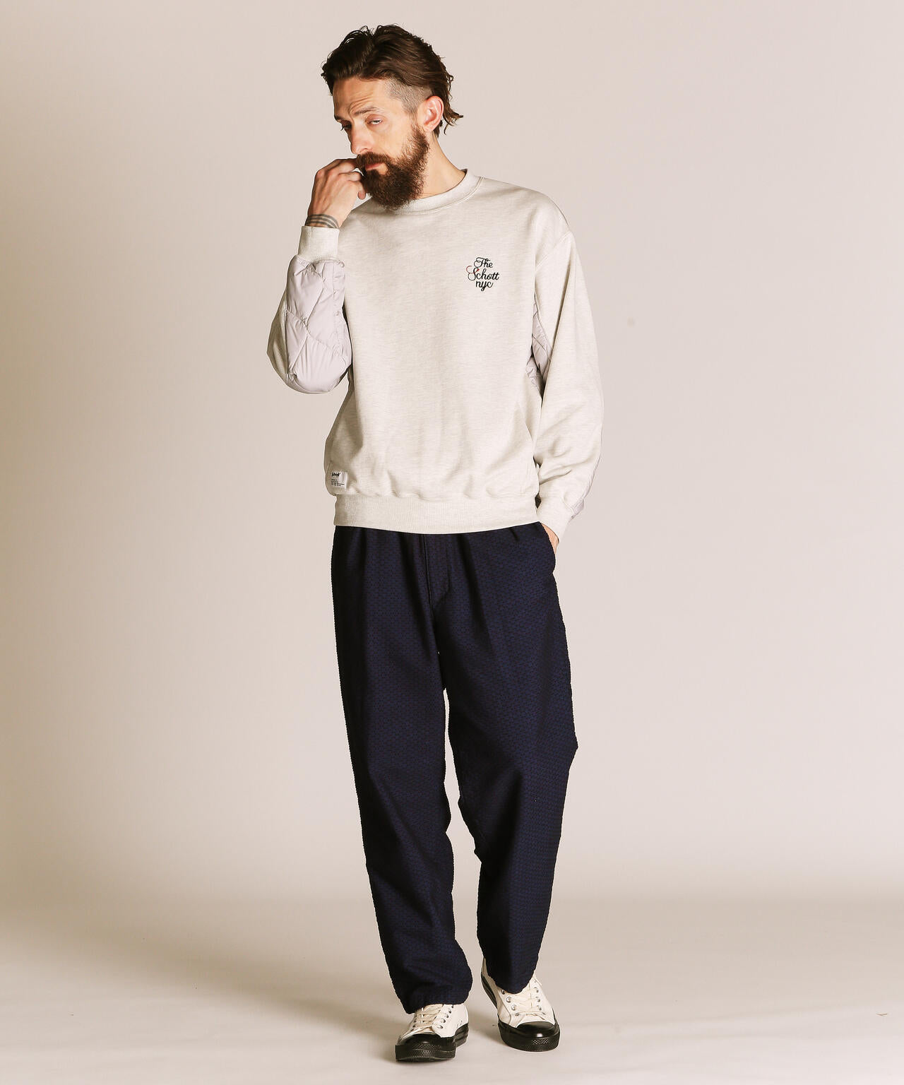 QUILTED COMBI. CREW SWEAT/キルティング コンビ クルースウェット