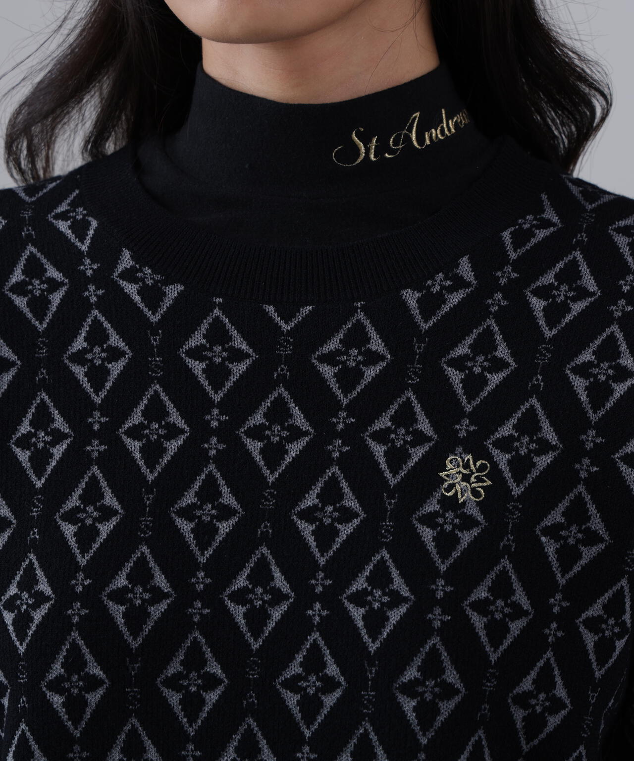 16Gダイヤロゴジャガードクルーネックニットプルオーバー (WOMENS