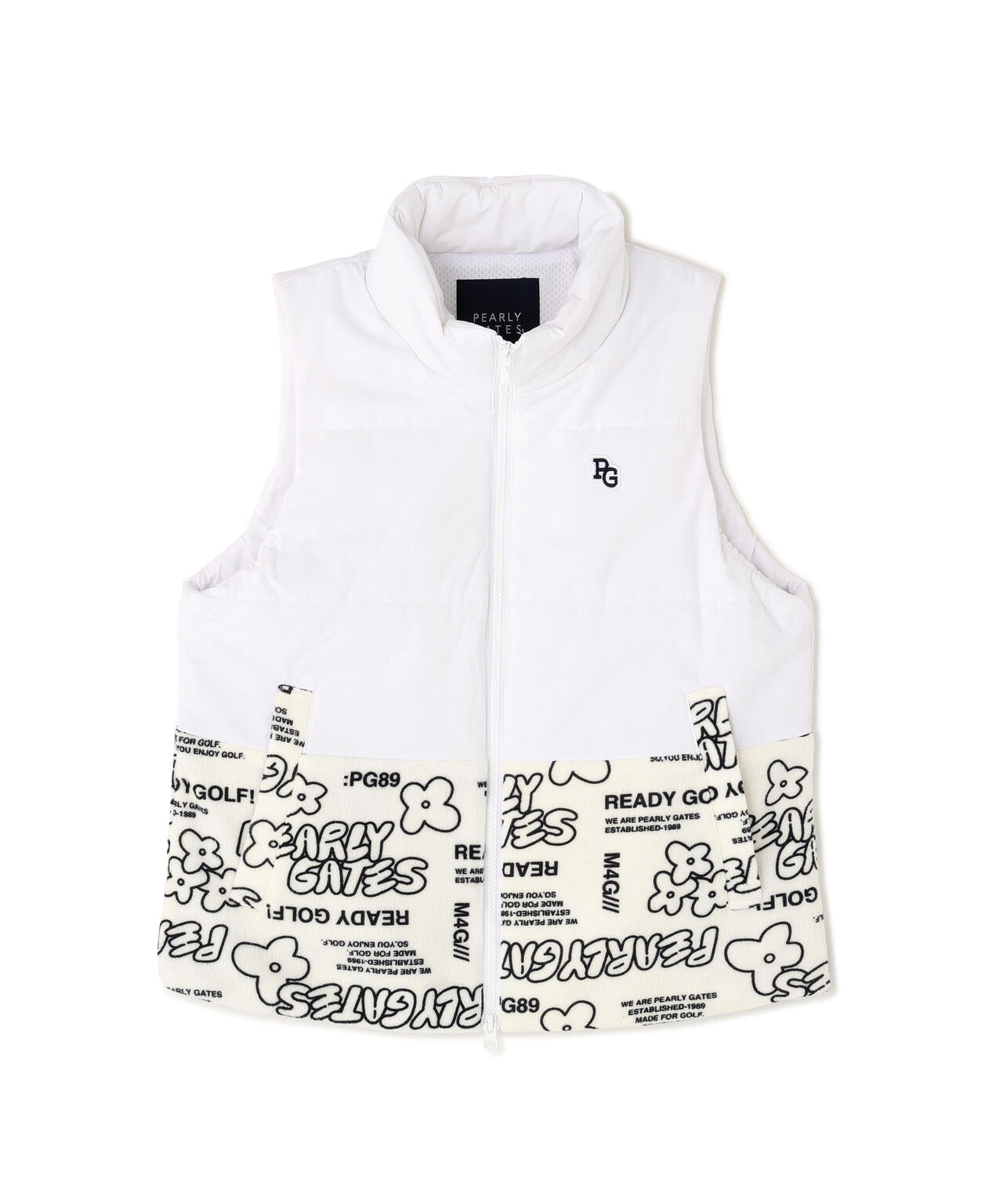 合繊×フリース片面起毛中綿フルジップアップベスト ＜ストリート花柄