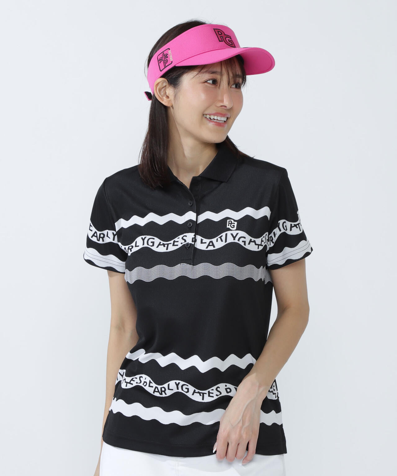 36Gパネルジャガード半袖ポロシャツ ＜ウェーブロゴボーダー柄