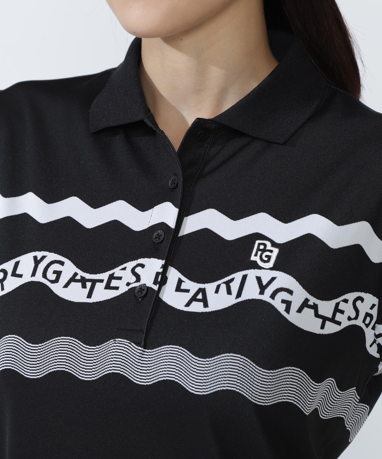36Gパネルジャガード半袖ポロシャツ ＜ウェーブロゴボーダー柄