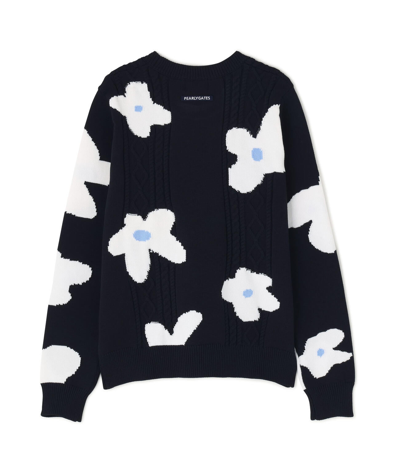 パーリーゲイツ 花柄セーター サイズ0 アラン柄×インターシャ クルー