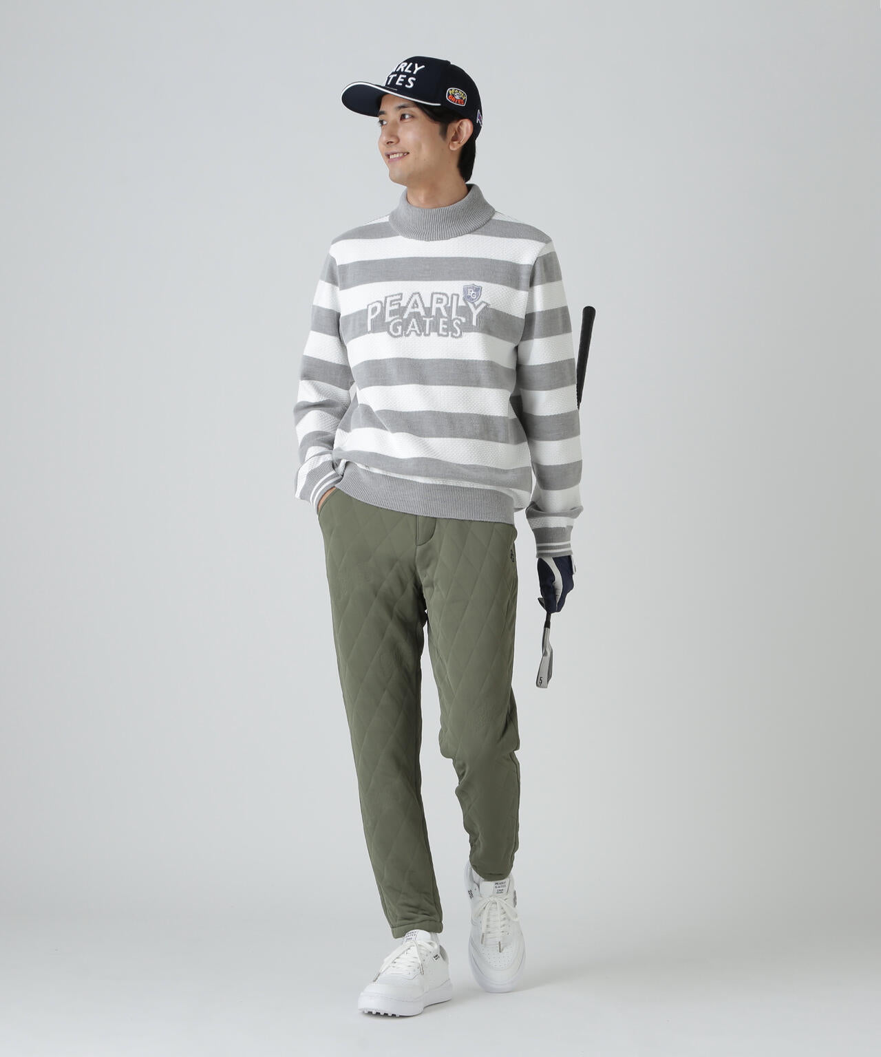 10G天竺ボーダー柄モックネックニットプルオーバー | PEARLY GATES
