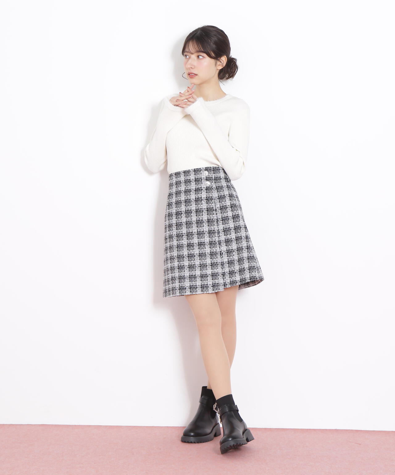 ツィードチェックビジュー釦ミニスカート | JILL by JILL STUART（ジル