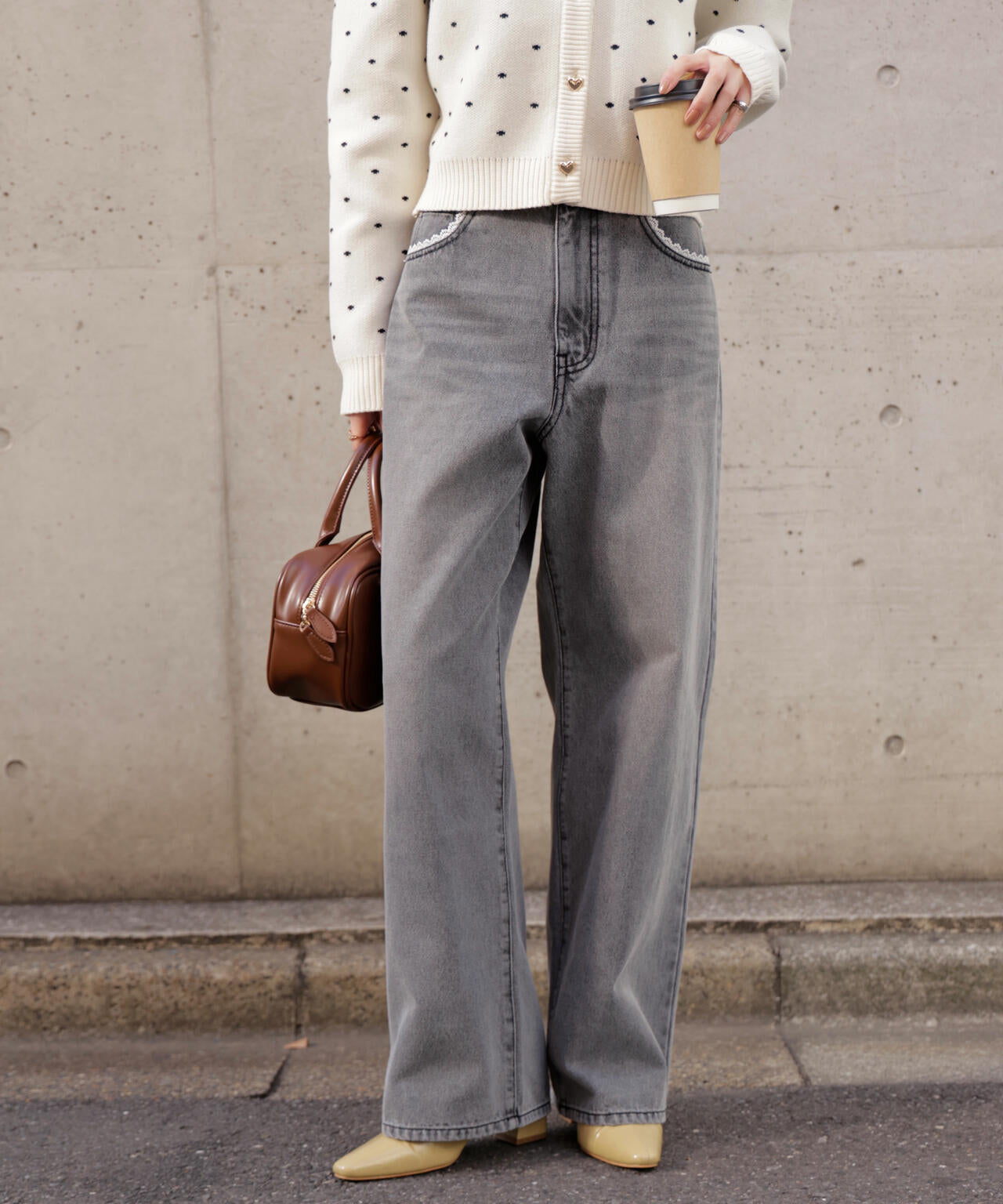 低身長サイズ/Sシリーズ]レーストリミングワイドストレートデニム