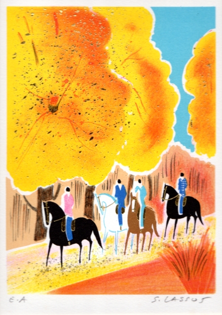 馬の絵画をリトグラフの版画で制作したセルジュ・ラシスの馬の絵「森の