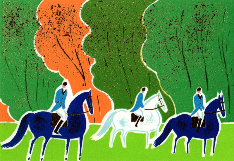 馬の絵画をリトグラフの版画で制作したセルジュ・ラシスの馬の絵「乗馬