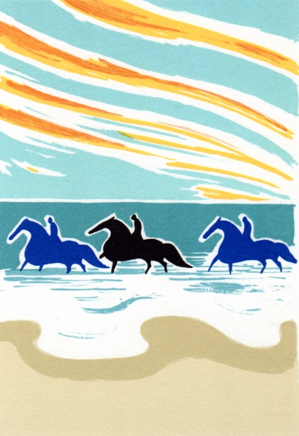 馬の絵画をリトグラフの版画で制作したセルジュ・ラシスの馬の絵「乗馬