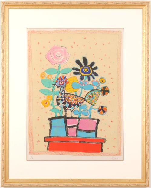 ポール・アイズピリがリトグラフの版画で制作した花の絵画「赤い