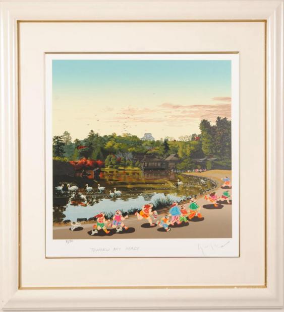 ヒロ・ヤマガタがシルクスクリーンの版画で制作した絵「玄宮園」を通販