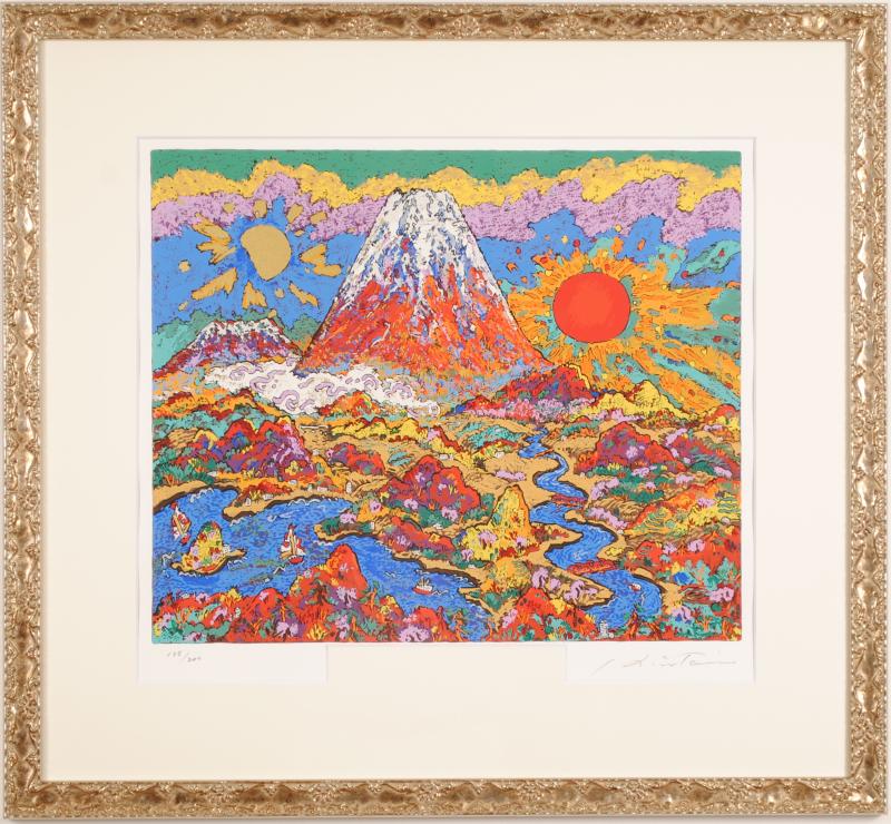 絹谷幸二がリトグラフの版画で制作した富士山の絵画「日月万丈富嶽」を