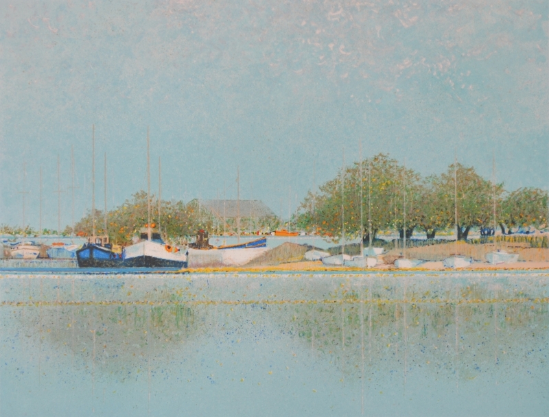 真作】アンドレ・ブーリエ（Andre Bourrie）青い港 リトグラフ 真作