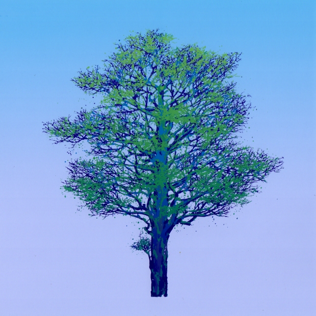木の絵をシルクスクリーンの版画で制作した池上壮豊の木の絵「樹-9」を