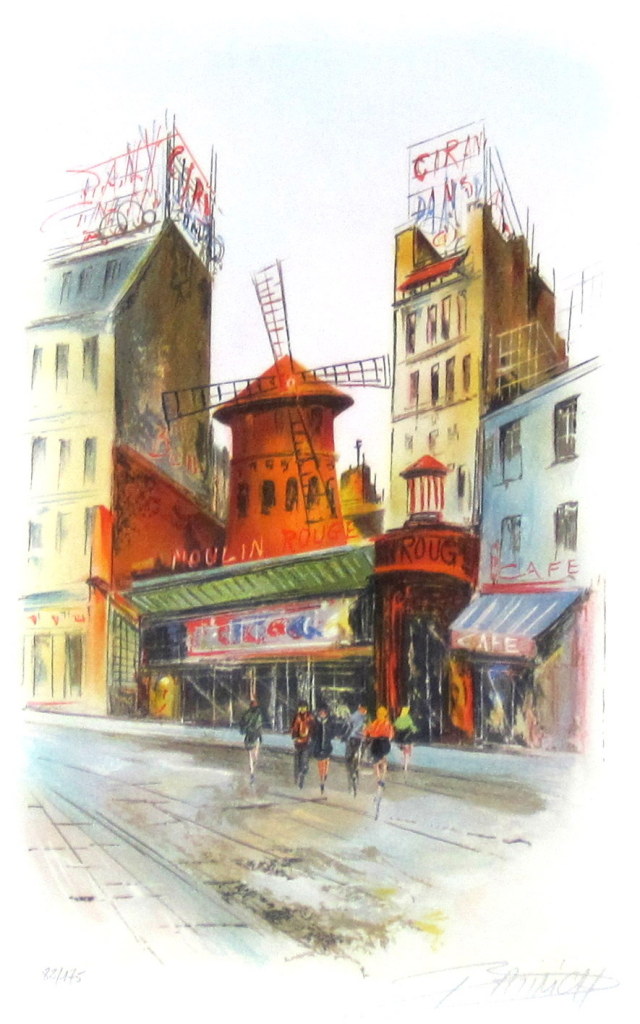 パリ風景画・バティニック「ムーランルージュ」リトグラフ