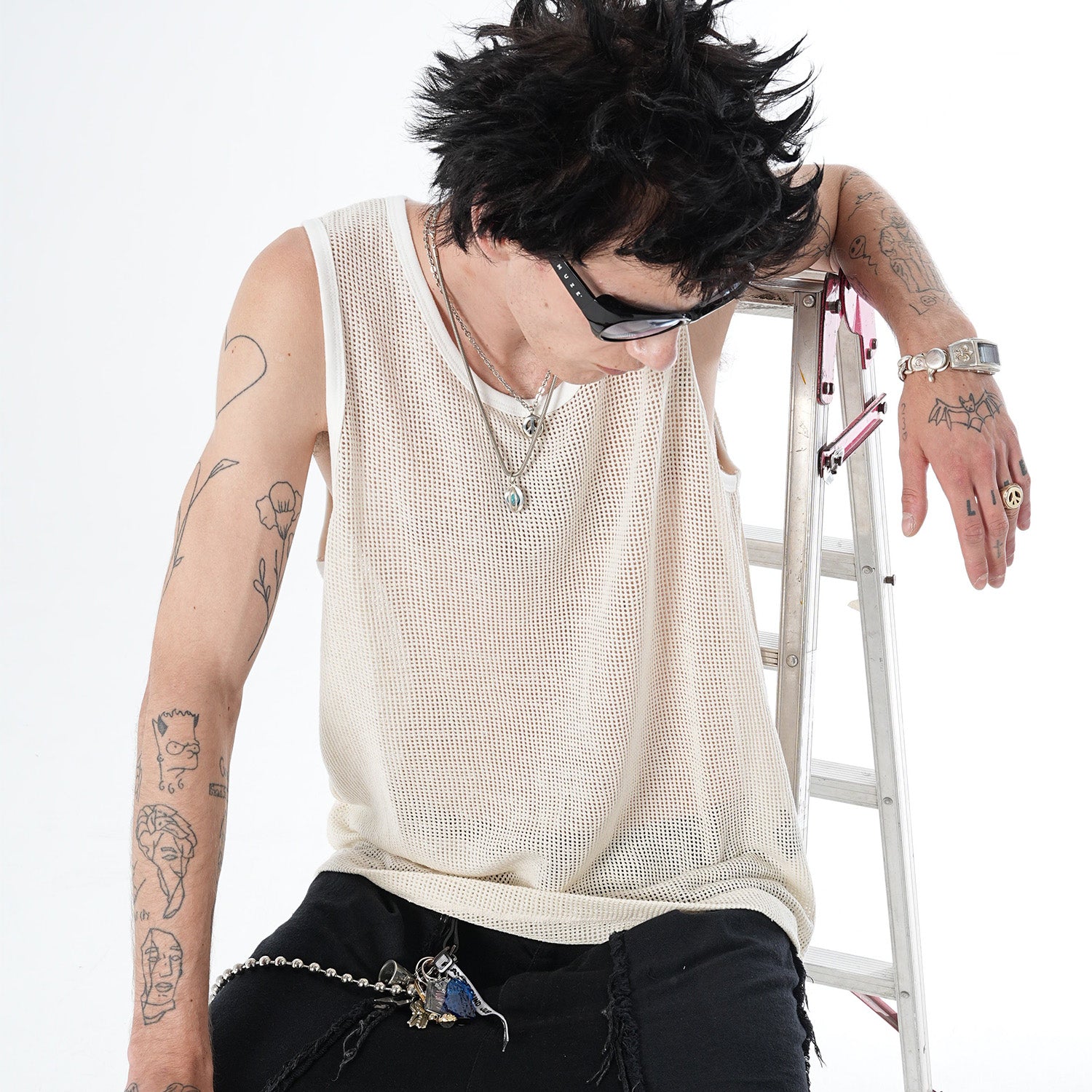 MUZE TURQUOISE LABEL - MESH TANK TOP(WHITE) ミューズ タンクトップ