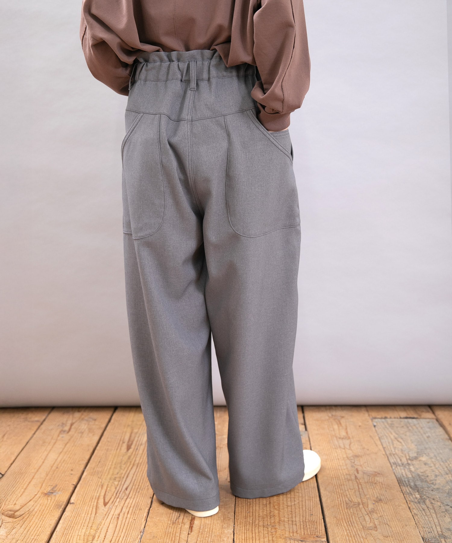 R4366 ウールライクなコックさんのスラックスパンツ(F スチールグレー