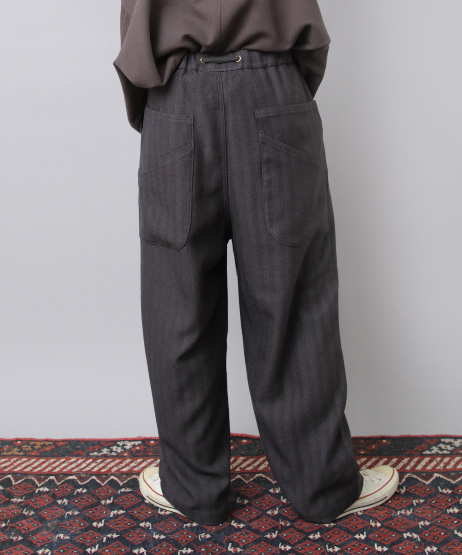 R4398 コックさんのヘリンボーンツイードパンツ(F メランジグレー