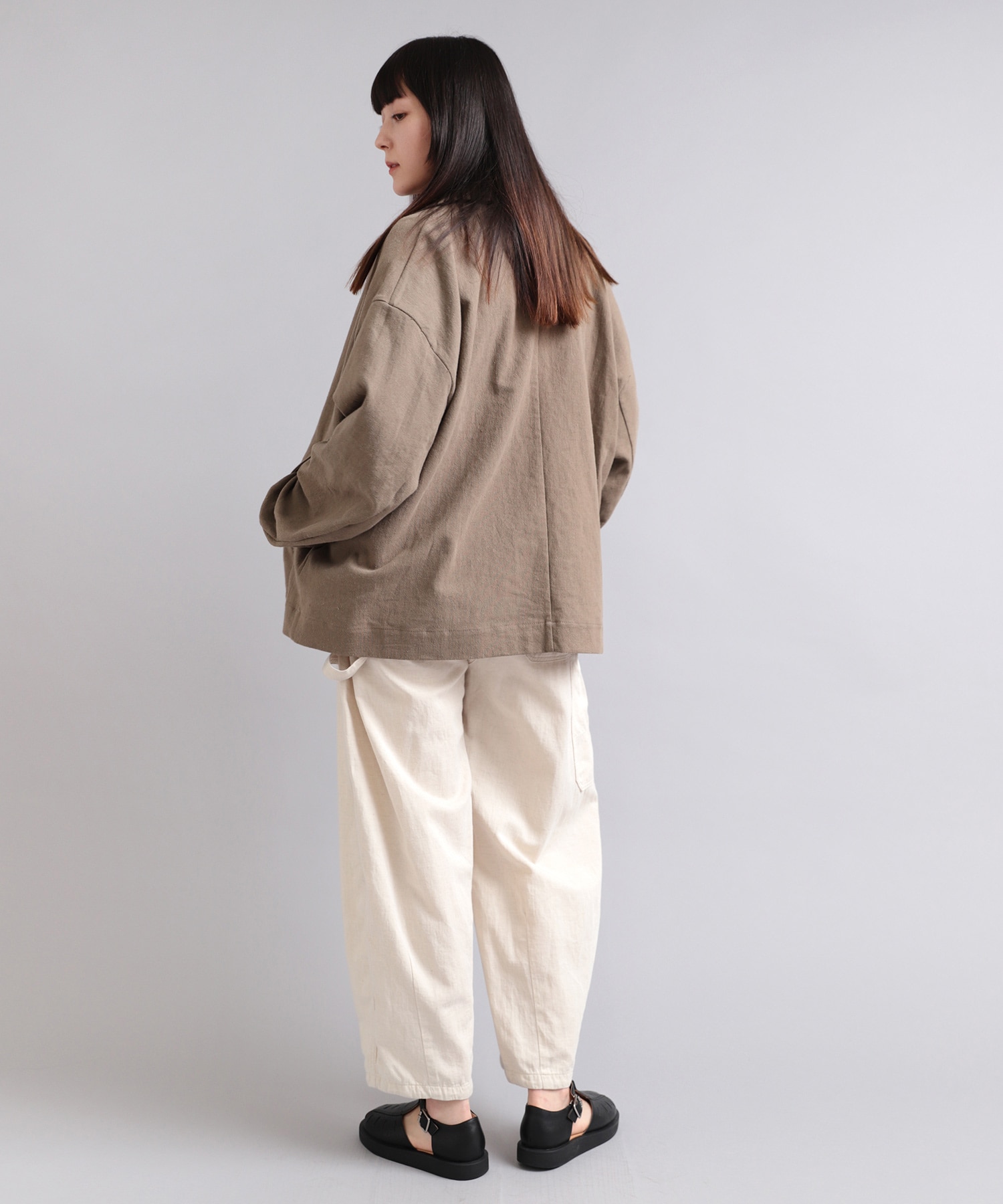 J2054 綿麻ホップサックジャケット(M オリーブグリーン): アウター